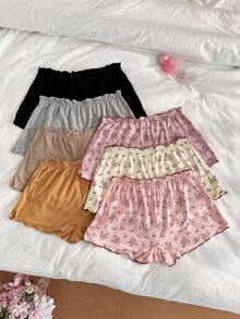 7-Pack Plus Size Ribbed Ditsy Floral Ruffle Hem Boyshort Panties - Multicolor - View 2