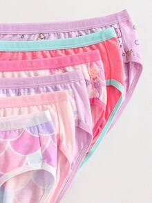 SHEIN [5 Sets Random]Toddler Girls Cotton Panties, Soft All-Season Briefs With Cute Cow Mermaid Print In Pink Purple - Multicolor - View 5