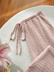 Elamini Quần dài nữ dệt kim họa tiết jacquard, thích hợp mặc hàng ngày và đi nghỉ mát, có túi dây rút. - Hồng - Xem 5