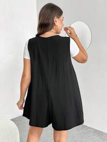 Enliva Bộ áo liền quần ống rộng cỡ lớn dành cho nữ, áo liền quần ngắn mùa hè, áo liền quần màu đen dáng rộng thoải mái cho kỳ nghỉ hè, có dây rút và túi phía trước; dáng rộng, phù hợp với dáng người quả táo. - màu đen - Xem 2