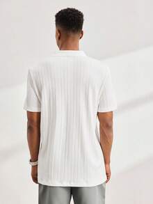 Driftmere Men's Casual Loose Knit Drop Shoulder Polo Shirt With Turndown Collar, Short Sleeve Men Polo Shirt Knitted Polo Shirt Men Textured Polo Shirt Short Sleeve Polo Shirt, Old Money - White - View 2