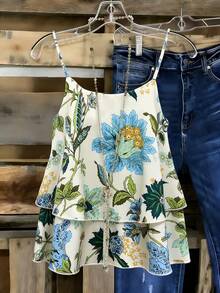 Linhara Áo đầm và áo tank top mùa hè thanh lịch dành cho nữ, chất liệu dệt in họa tiết, cỡ lớn. - màu xanh lá - Xem 1