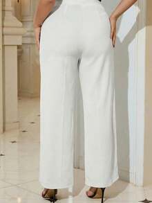 SHEIN Tall CURVE Plus Size Women Rhinestone Mesh Patchwork Straight Leg Pants - White - View 6