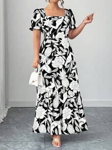 Elenzga Đầm không tay thanh lịch, màu xanh lam và trắng, phù hợp cho các dịp trang trọng, phong cách thành thị, mùa xuân/hè/thu, cỡ lớn. - Đen và trắng - Xem 3