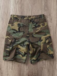 Manfinity Joysei Pantalones cortos vaqueros de verano casuales para hombres con estampado de camuflaje y tachuelas con rhinestones - Verde militar - Ver 2