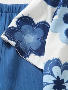 2件套女童碎花印花T恤和高腰纹理阔腿裤套装 - 彩色 - 查看 5