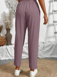 Breezaya Women Loose Drawstring Hemming Cuffed Casual Cropped Pants - Dusty Purple - View 2