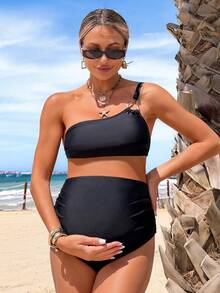 Bộ bikini thời trang cổ yếm màu trơn dành cho bà bầu - màu đen - Xem 5