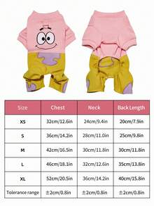 SpongeBob SquarePants | PETSIN 1件刺繡可愛卡通圖案四足寵物連身衣，適用於貓狗，休閒舒適，適合室內放鬆或戶外趣味探險 - 粉綠 - 查看 2
