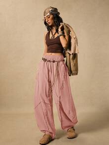 Easelle Women's Solid Color Pocket Button Pleated Casual Versatile Daily Wear Pants - Dusty Pink - View 7
