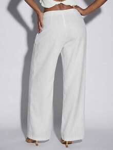 Normani Women's White Wide Leg Pants Pleated Hollow Casual Loose Fit Linen Trousers,Seksi Chic Vacation Holiday Beach Flare Pants For Spring Summer Autumn - White - View 3