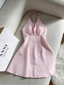 GlowEve Đầm nữ thanh lịch, buộc dây cổ, gợi cảm, thích hợp cho các buổi hẹn hò, sinh nhật và mặc thường ngày. - Hồng - Xem 6