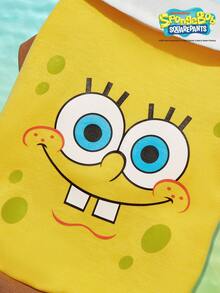 SpongeBob SquarePants | PETSIN 1 bộ quần áo đa năng cho mèo/chó, áo vest mỏng thoáng khí in hình hoạt hình dễ thương, thích hợp cho chó nhỏ mặc trong mùa xuân/hè, kèm áo thun buộc dây màu đỏ. - Màu vàng - Xem 4