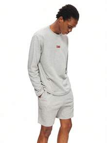 Rest Era Grey Crew Neck Long Sleeve Top & Shorts Men Pajama Set, Winter Clothes - Grey - View 4