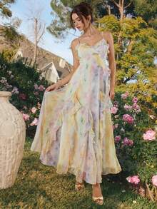 Enchnt Đầm dài tay nữ mùa xuân/hè lãng mạn, thanh lịch, nhiều màu sắc, nhuộm tie-dye, xếp ly, thích hợp cho hẹn hò và tiệc tùng, thời trang cho các buổi hẹn hò, đi chơi, thanh lịch và sang trọng, mùa hè, ngọt ngào và thanh lịch cho kỳ nghỉ, đi chơi, đầm hoa, đầm xếp ly, đầm nhuộm tie-dye, trang phục nghỉ dưỡng cho nữ. - Nhiều màu - Xem 1