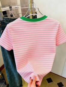Resyla Women's Short Sleeve T-Shirt With Round Neck And Striped Print, Suitable For Summer Holidays And Everyday Wear - 多色 11 - 查看 2