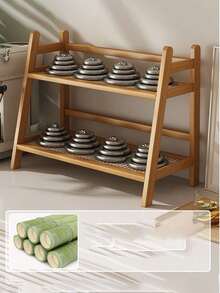 1 PC Large Double Layer Rattan Desktop Bookshelf Cup Holder Creative Simple Kitchen Water Tea Cup Storage Shelf Multifunctional Desk Organizer Shelf Coffee Snack Storage Display Stand Home Office Organization Rustic Natural Rattan Shelf Home Decor Storage Rack - Multicolor - View 10