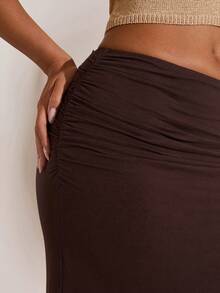 Opulessa Women's Solid Color Knit Skirt, Spring/Summer Vacation - Coffee Brown - View 5