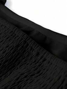 Endroma Áo croptop nữ kiểu Pháp thanh lịch màu xanh dương với thiết kế xếp ly, thắt eo, tôn dáng, thời trang, cao cấp, sang trọng cho mùa hè. - màu đen - Xem 3