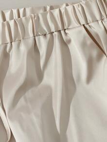 GlowEve CURVE Plus Size Satin Elegant Tie-Waist Women Shorts - Apricot - View 5