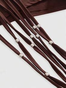 ROMWE Hippie Quần short nữ kiểu miền Tây rách rưới, cạp chun, xếp ly, ôm sát, thích hợp cho mùa xuân/hè. - Cà phê nâu - Xem 3