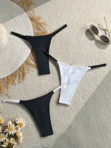 Swim Mod Conjunto de bragas de triángulo con cordón de cuerda de tela de unicolor de primavera/verano 26SS para mujer, conjunto de bikini de cebra de una pieza, traje de baño de una pieza, conjunto de bikinis para mujer, comprar accesorios de traje de baño, trajes de baño de una pieza para mujer, trajes de baño para mujer de cobertura completa - Multicolor - Ver 2