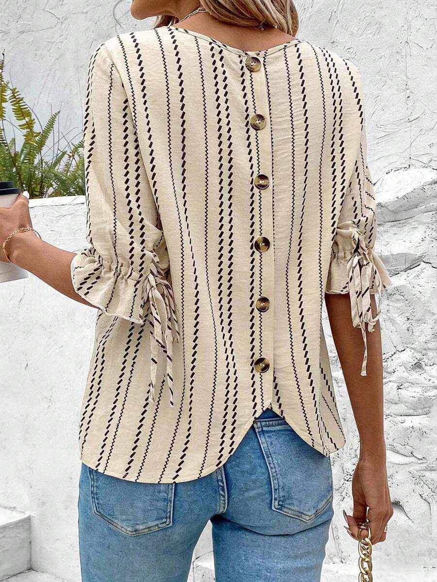 SHEIN Clasi Áo kiểu dệt dành cho nữ, thích hợp mặc đi nghỉ mát mùa hè. - Màu be - Xem 1