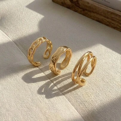 Resyla 3歐美風格設計鏈子,3件套戒指組合