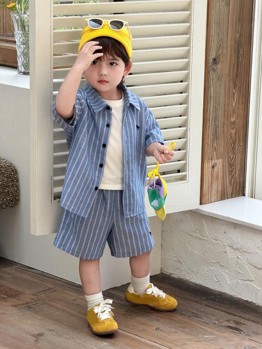 DAZY Toddler Boys' Korean Style Striped Collar Shirt Set - Blue - View 1