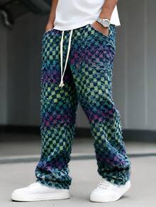 Manfinity EMRG American Checkered Denim Jeans With Tassels - Multicolor - View 5
