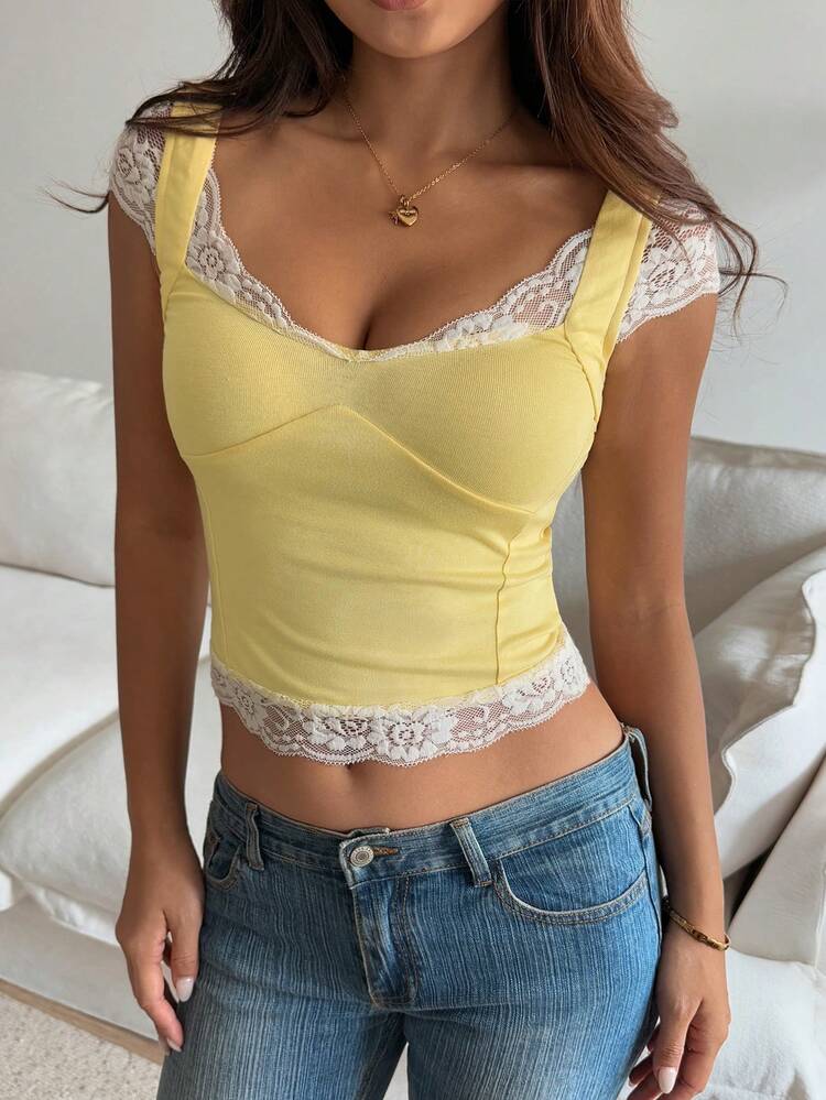Women's Contrast Lace Sleeveless Elegant Vacation Top