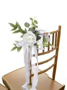 1/2/4/6/8/12 Peças Flores Artificiais Eucalipto Fitas Decoração de Cadeira de Igreja, Corredor de Casamento, Recepção Branco Verde Reutilizável para Cerimônia de Casamento, Banquete - Branco - Visão 3