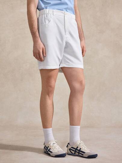 Courvante Quần short vải lanh giản dị có túi lưng thun cho nam