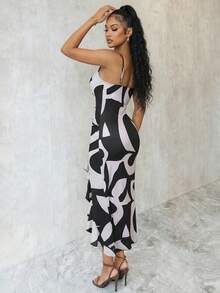 Eryvara 优雅性感吊带女式连衣裙，不对称下摆拼接设计 - 彩色 - 查看 2