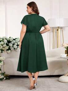 SHEIN Clasi Plus Size Women Elegant Patchwork Ruffle Beaded Design Dress - Dark Green - View 2
