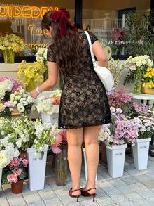 GalTyme Đầm ren xuyên thấu gợi cảm dành cho nữ cỡ lớn, cổ chữ V sâu, thắt eo, thích hợp cho kỳ nghỉ. - Nhiều màu - Xem 2