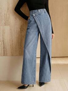 Anewsta Essential 新款不对称设计女士黑色牛仔裤 - 藍色 - 查看 3