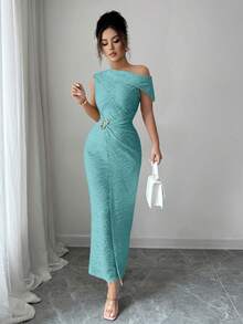 Modelyn Đầm không tay họa tiết kim loại trang trí dành cho nữ - Màu xanh lam - Xem 5