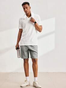 Driftmere Men's Casual Loose Knit Drop Shoulder Polo Shirt With Turndown Collar, Short Sleeve Men Polo Shirt Knitted Polo Shirt Men Textured Polo Shirt Short Sleeve Polo Shirt, Old Money - White - View 7