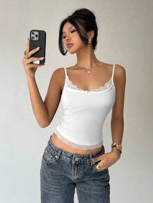Aloruh 女士两件套，91%纯棉，黑白休闲通勤简约蝴蝶结蕾丝拼接修身露脐吊带背心 - 百搭夏季休闲装，完美适用于外出、海滩度假、约会、浪漫优雅、节日、音乐节、可爱甜美风、清爽Y2K复古风、西部风情节日、甜蜜约会和下午茶、休闲居家服、返校季和春夏假期旅行 - 彩色 - 查看 5