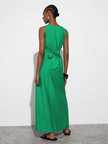 Đầm maxi không tay dáng suông, cổ chữ V, thắt lưng, kiểu dáng quấn quanh người của MAIJA dành cho kỳ nghỉ. - màu xanh lá - Xem 6