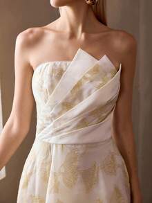 MOTF Soiréza 女士提花抹胸鸡尾酒连衣裙，春夏款 - 黃色 - 查看 1