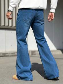 Manfinity EMRG Autumn/Winter Vintage Washed Blue Straight Leg Fitted Jeans With 3D Pockets - Blue - View 2