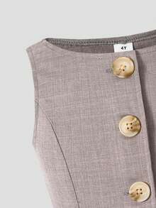 SHEIN 2pcs Young Girl Woven Solid Color Sleeveless Cardigan And Long Pants Set - Multicolor - View 14