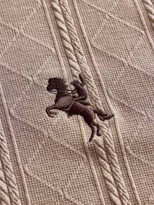 SWAVVY Áo polo nam tay ngắn dáng rộng, cổ bẻ, dệt jacquard, thêu, màu kaki. - Màu Khaki - Xem 5