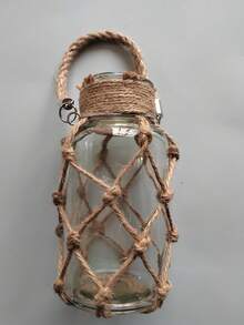 1Pc Rustic Glass Mason Jars With Jute T, Decorative Vases For Dried Flowers, Country Style Home Decor, Wedding Centerpieces, DIY Crafts, And Candle Holders Room Decor - Brown - View 2