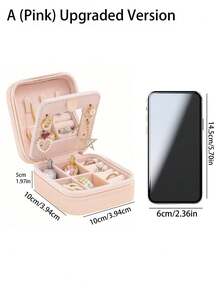 1pc Travel Jewelry Storage Box, Women Gift, Mini Jewelry Organizer, Necklace & Earrings Holder With Mirror, Pink Travel Essential,Women's Day Gift,For Holiday Beach, Bathroom Collection, Bedroom Collection, Large Capacity - Multicolor - View 3
