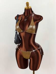 Amplova Bộ đồ bơi hai mặt dành cho nữ, màu bạc ánh kim, thích hợp cho các lễ hội âm nhạc, họa tiết da báo gợi cảm và dễ thương, gồm 2 mảnh. - Nhiều màu - Xem 3