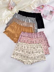 PetitDoll 7-Pack Ribbed Ditsy Floral Ruffle Hem Boyshort Panties - Multicolor - View 4