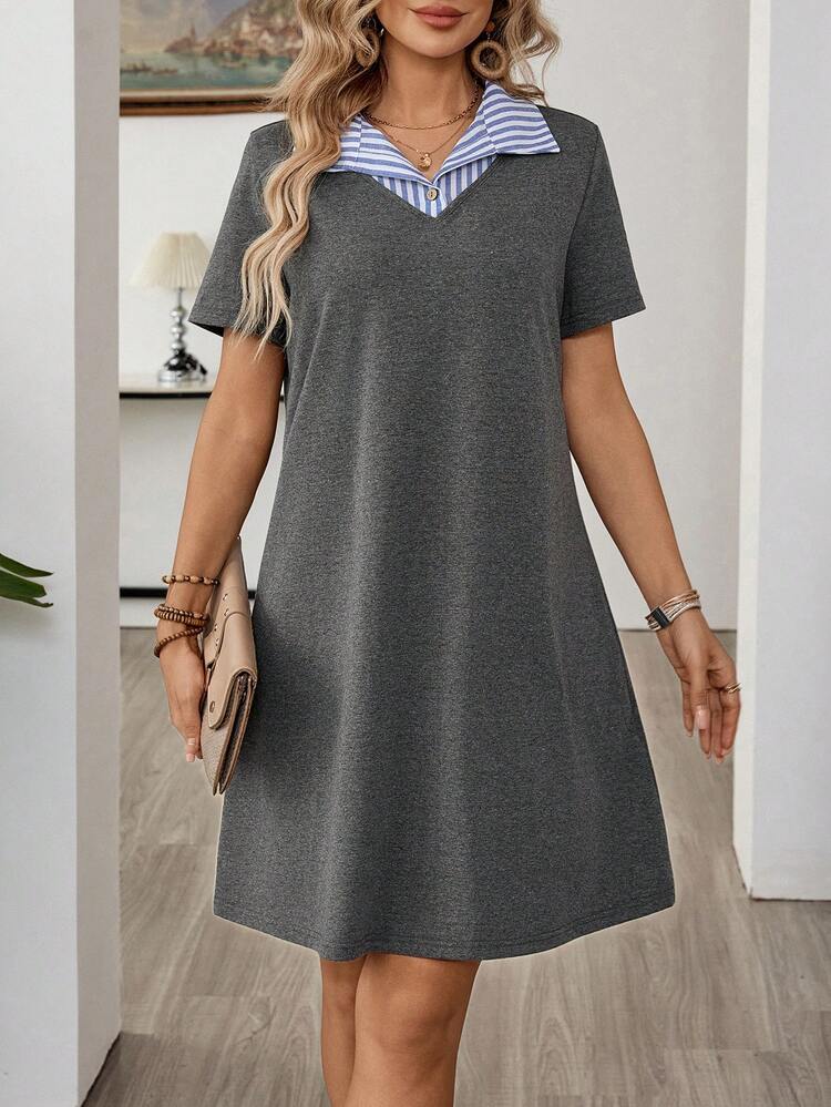 Women's Striped Shirt Collar Casual Short Dress Summer Dresses For Women Summer Outfits For Women Casual Dresses For Women Casual Women's Dresses Cotton Dresses For Women